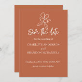 Terracotta Minimal Floral Wedding Save the Date (Voorkant / Achterkant)