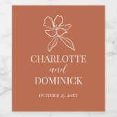 Terracotta Minimal Floral Wedding Wijn Etiket (Enkel label)