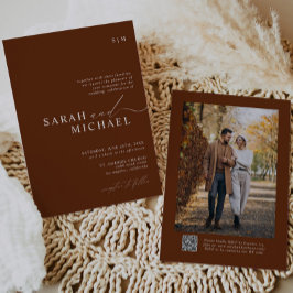 Terracotta Minimal Modern Script QR Code Wedding Kaart