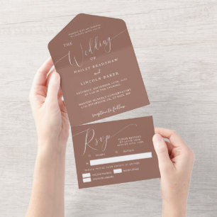 Terracotta Minimal Wedding Elegant Script All In One Uitnodiging