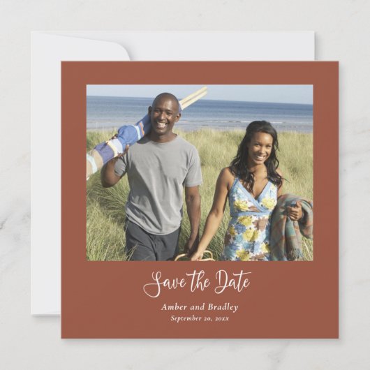 Terracotta minimale foto QR-code Sla de datum op Kaart (Voorkant)