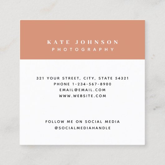 Terracotta Minimale Foto QR Code Social Media Vierkante Visitekaartje (Achterkant)