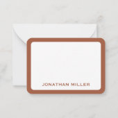 Terracotta Minimale Monogram Naam Afgeronde Hoeken Notitiekaartje (Achterkant)