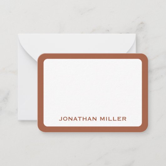 Terracotta Minimale Monogram Naam Afgeronde Hoeken Notitiekaartje (Voorkant)