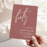 Terracotta Minimalist 40th Birthday Invitation Kaart<br><div class="desc">*** Voer H014 in de zoekopdracht in de winkel in om alle overeenkomende items te vinden *** Of bezoek ons Terracotta Minimalist Collectie. *** Dit hoogwaardige ontwerp is gemakkelijk aan te passen aan uw verjaardagskleuren, stijlen en thema. Klik voor verdere aanpassingen op de link Bewerken met de ontwerptool en gebruik...</div>