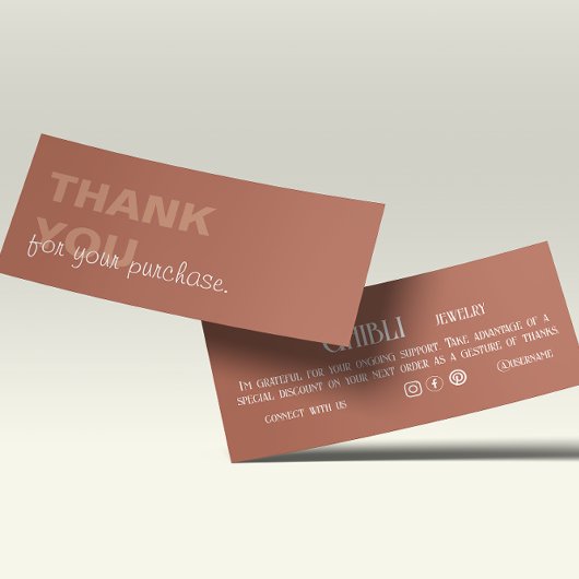 Terracotta Minimalist Bedankt voor uw aankoop Mini Visitekaartjes