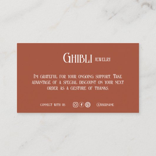 Terracotta Minimalist Bedankt voor uw aankoop Visitekaartje (Achterkant)