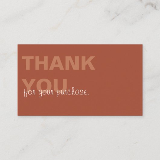 Terracotta Minimalist Bedankt voor uw aankoop Visitekaartje (Voorkant)