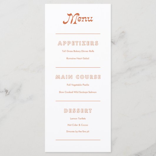 Terracotta Minimalist Boho Chic Menu (Voorkant)