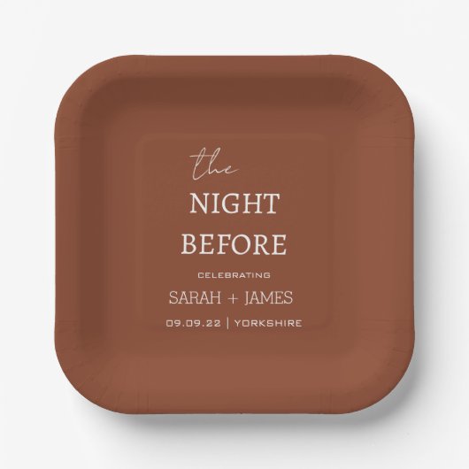 Terracotta Minimalist De Nacht Voor De Bruiloft  Papieren Bordje (Voorkant)