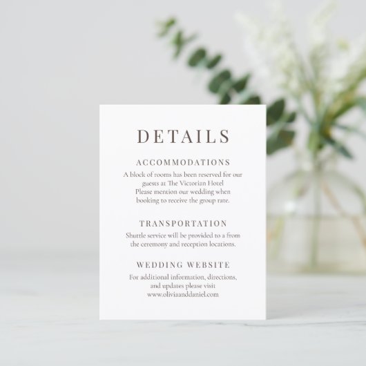 Terracotta Minimalist Elegant Wedding Details Kaart (Staand voorkant)
