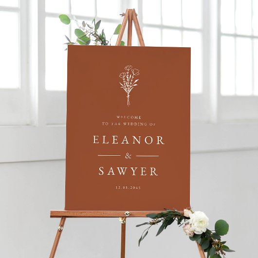 Terracotta Minimalist Floral Bouquet Wedding Poste Poster