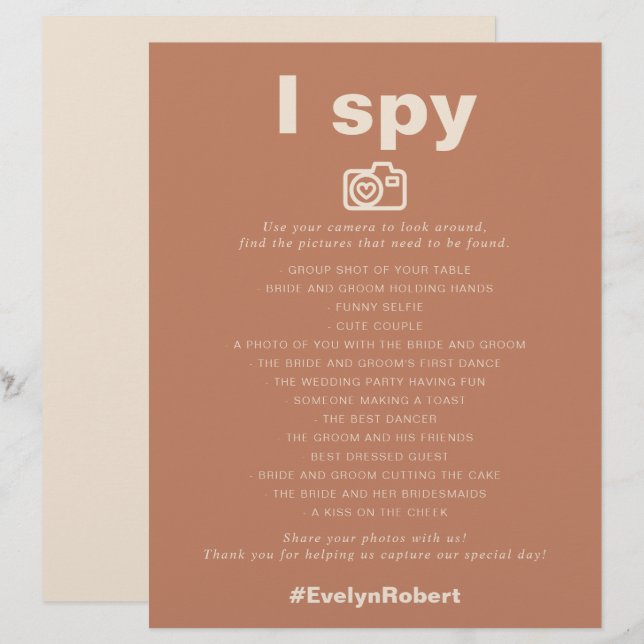 Terracotta Minimalist Formal I Spy Wedding Game (Voorkant / Achterkant)