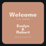 Terracotta Minimalist Formal Wedding Welkom Vierkante Sticker<br><div class="desc">Deze terracotta minimalistische,  formele trouwwelkomstplein sticker is perfect voor een rustige bruiloft. Het ontwerp is voorzien van een mooi lettertype om uw evenement te verfraaien.</div>