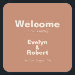Terracotta Minimalist Formal Wedding Welkom Vierkante Sticker<br><div class="desc">Deze terracotta minimalistische,  formele trouwwelkomstplein sticker is perfect voor een rustige bruiloft. Het ontwerp is voorzien van een mooi lettertype om uw evenement te verfraaien.</div>