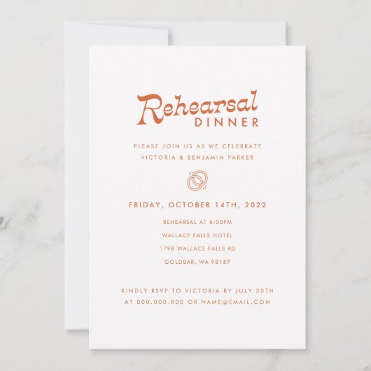 Terracotta Minimalist Modern Rehearsal Dinner Kaart (Voorkant)