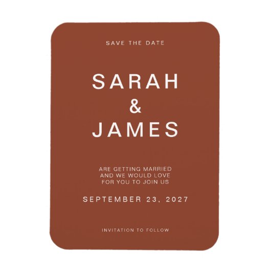 Terracotta Minimalist Modern Wedding Save the Date Magneet (Verticaal)