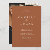 Terracotta Minimalist Photo Wedding Kaart (Voorkant / Achterkant)