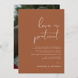 Terracotta Minimalist Photo Wedding Postponement Kaart
