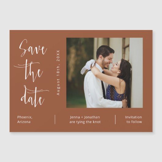Terracotta Minimalist Save the Date Photo Magnet Magnetische Uitnodiging (Voorkant)