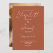 Terracotta Minimalist Script Photo Wedding Kaart (Voorkant / Achterkant)