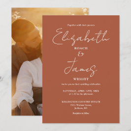 Terracotta Minimalist Script Photo Wedding Kaart