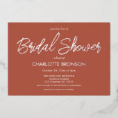 Terracotta Minimalist Script Vrijgezellenfeest Sil Folie Uitnodiging (Voorkant)