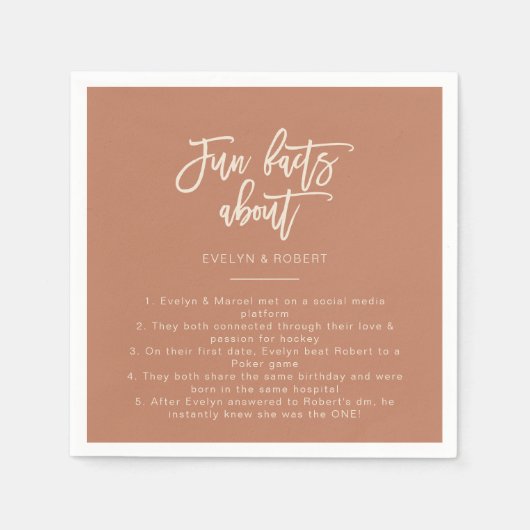 Terracotta minimalist Trivia Fun Feacts Wedding Servet (Voorkant)