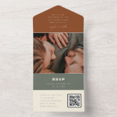 Terracotta Minimalist Weddenschap Foto QR Code RSV All In One Uitnodiging (Binnen)