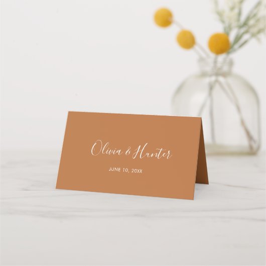 Terracotta Minimalist Wedding Folded Place Card Plaatskaartje (Achterkant)