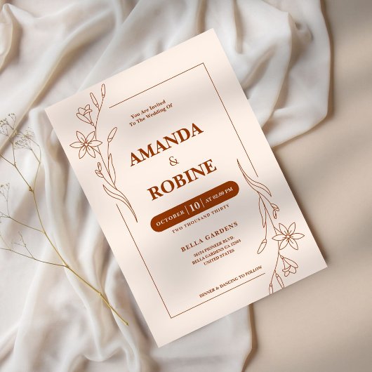 Terracotta Minimalist Wedding Invitation Kaart