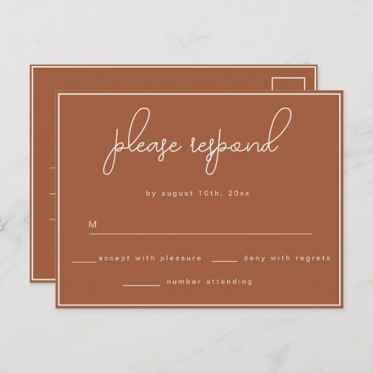 Terracotta Minimalist Wedding RSVP Briefkaart (Voorkant / Achterkant)
