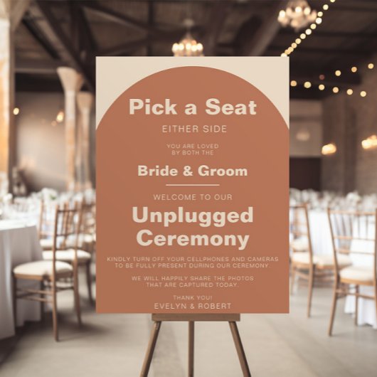Terracotta Minimalist Wedding Unplugged Ceremony Poster