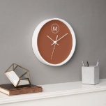 Terracotta Minimalist White Monogram<br><div class="desc">Minimalistisch wit monogram Emblem Terracotta Background Home Kantoor Kitchen Living Room Bathroom Klok</div>