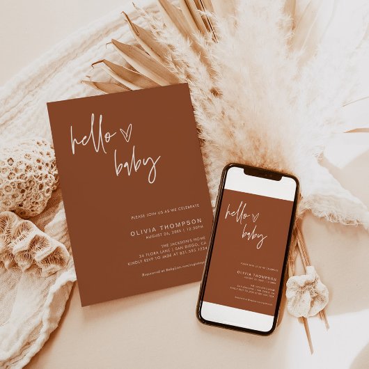 Terracotta Minimalistisch Baby shower | Genderneut Kaart