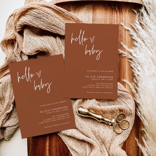 Terracotta Minimalistisch Baby shower | Genderneut Kaart