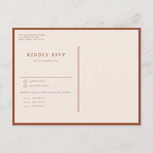 Terracotta minimalistisch bloemenboeket bruiloft uitnodiging briefkaart (Achterkant)