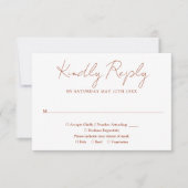 Terracotta Minimalistisch Elegant Script Bruiloft RSVP Kaartje (Voorkant)