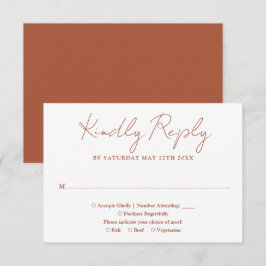 Terracotta Minimalistisch Elegant Script Bruiloft RSVP Kaartje