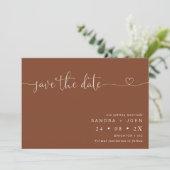 Terracotta minimalistisch hart Save the Date Kaart (Staand voorkant)