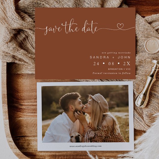 Terracotta minimalistisch hart Save the Date Kaart