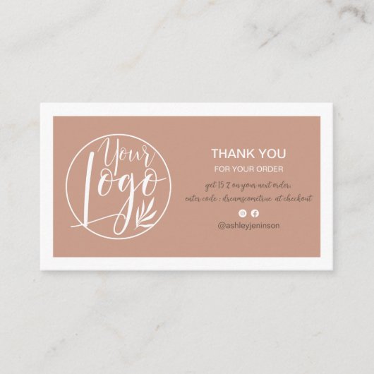 Terracotta minimalistisch logo Qr bevel bedankt Visitekaartje (Voorkant)