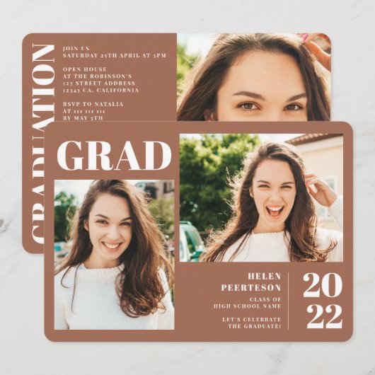 Terracotta minimalistisch modern afstuderen van 3 kaart (Voorkant / Achterkant)