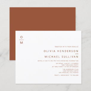 Terracotta minimalistisch monogram bruiloft uitnod