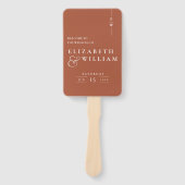 Terracotta minimalistisch monogram huwelijksprogra handwaaier (Voorkant)