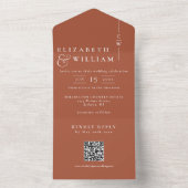 Terracotta minimalistisch monogram QR-code bruilof All In One Uitnodiging (Binnen)