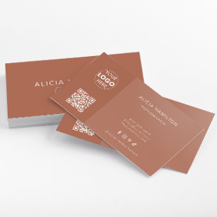 terracotta Minimalistisch QR-code + Logo Mod Visitekaartje