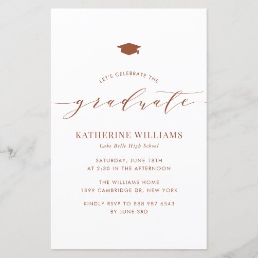 Terracotta Minimalistisch Script Afstuderen Uitnod (Voorkant)