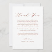 Terracotta minimalistisch script bruiloft foto bedankkaart (Voorkant)