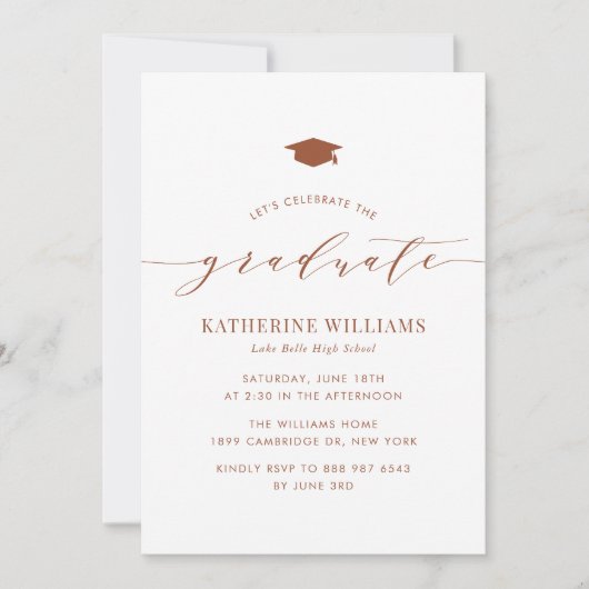 Terracotta Minimalistisch Script Graduation Party Kaart (Voorkant)